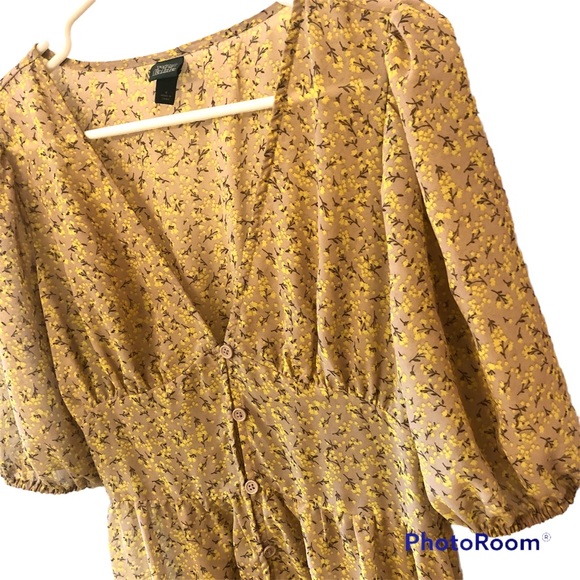 wild fable Dresses & Skirts - Wild Fable Sheer Yellow Floral Button Down Dress/Duster Cottage Core Maxi